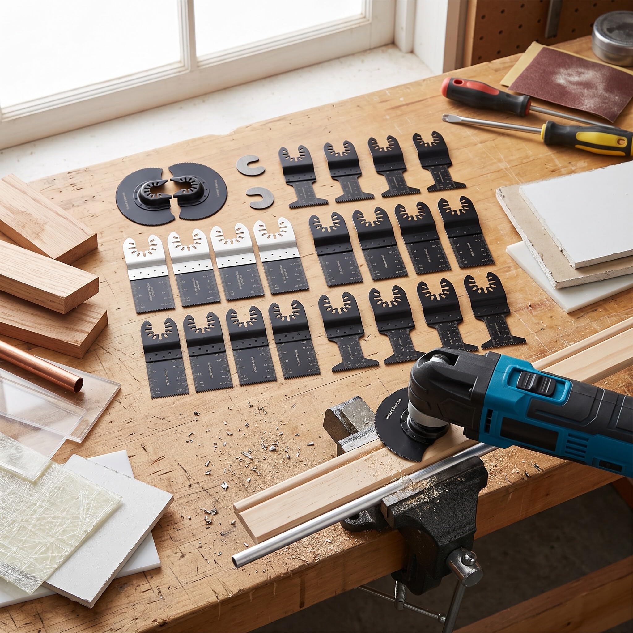 Lame per Oscillante, Set di 22 Pezzi Utensile Multifunzione Lama, Accessori per Utensili Oscillanti Multitool per Fein ecc.
