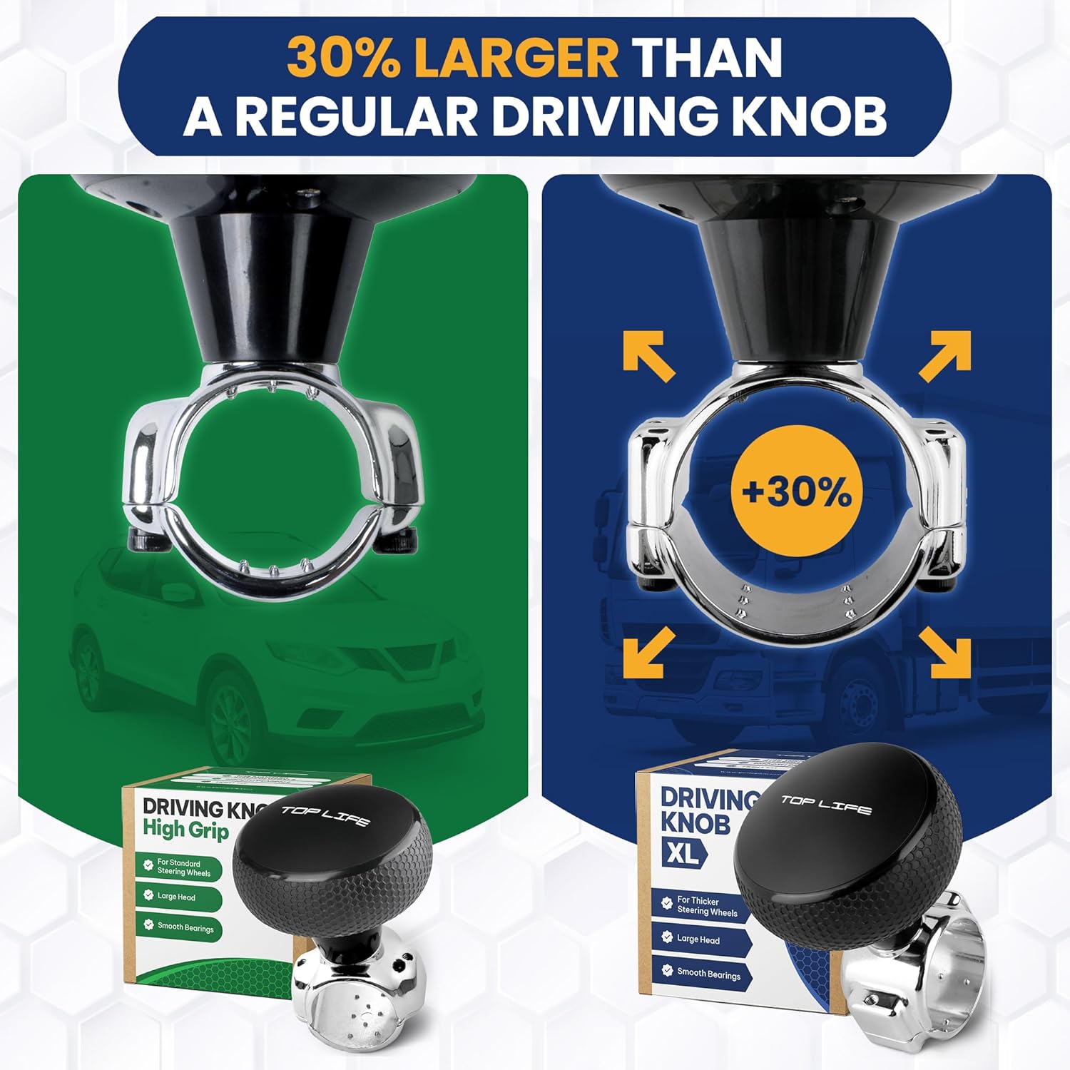 Top Life Truck Steering Wheel Knob - Silicone-Coated for Better Grip - XL Spinner for Thick Wheels - for Heavy Duty, Vans, Pickup Trucks, Semi, Sport Steering Wheels