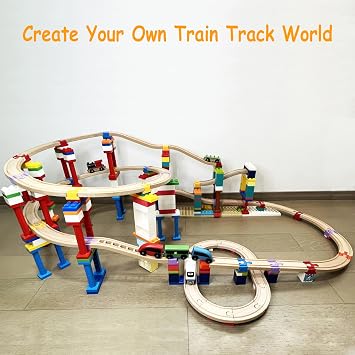 Wooden Train Track Accessories, 32 pcs Wooden Track Connector, Compatible with All Major Brands Train Track, Christmas Birthday Gift for Boys Girls, Train Toys Expansion Pack for Kids Ages 3+