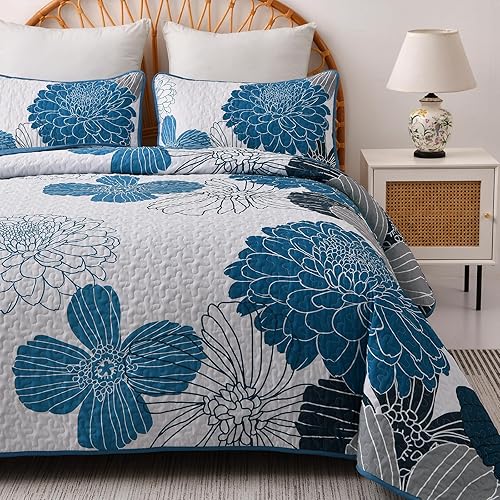 Miniatura 15 de Anibedding Juego de Edredón de Tamaño Completo con Estampado Floral Verde - 3 Piezas Colcha Coverlet Elegante Colcha Bohemia con 2 Fundas de