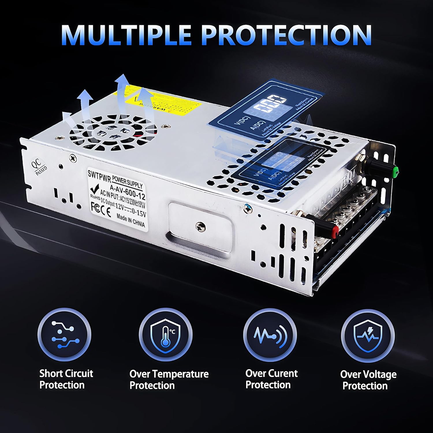 Adjustable Power Supply DC 0-12V 0-50A 600W with LED Display 12V Power Supply Variable AC to DC Converter 110V to 12V Designed for LED Light Car Stereo Electronics (12V-50A-600W, DC12V)