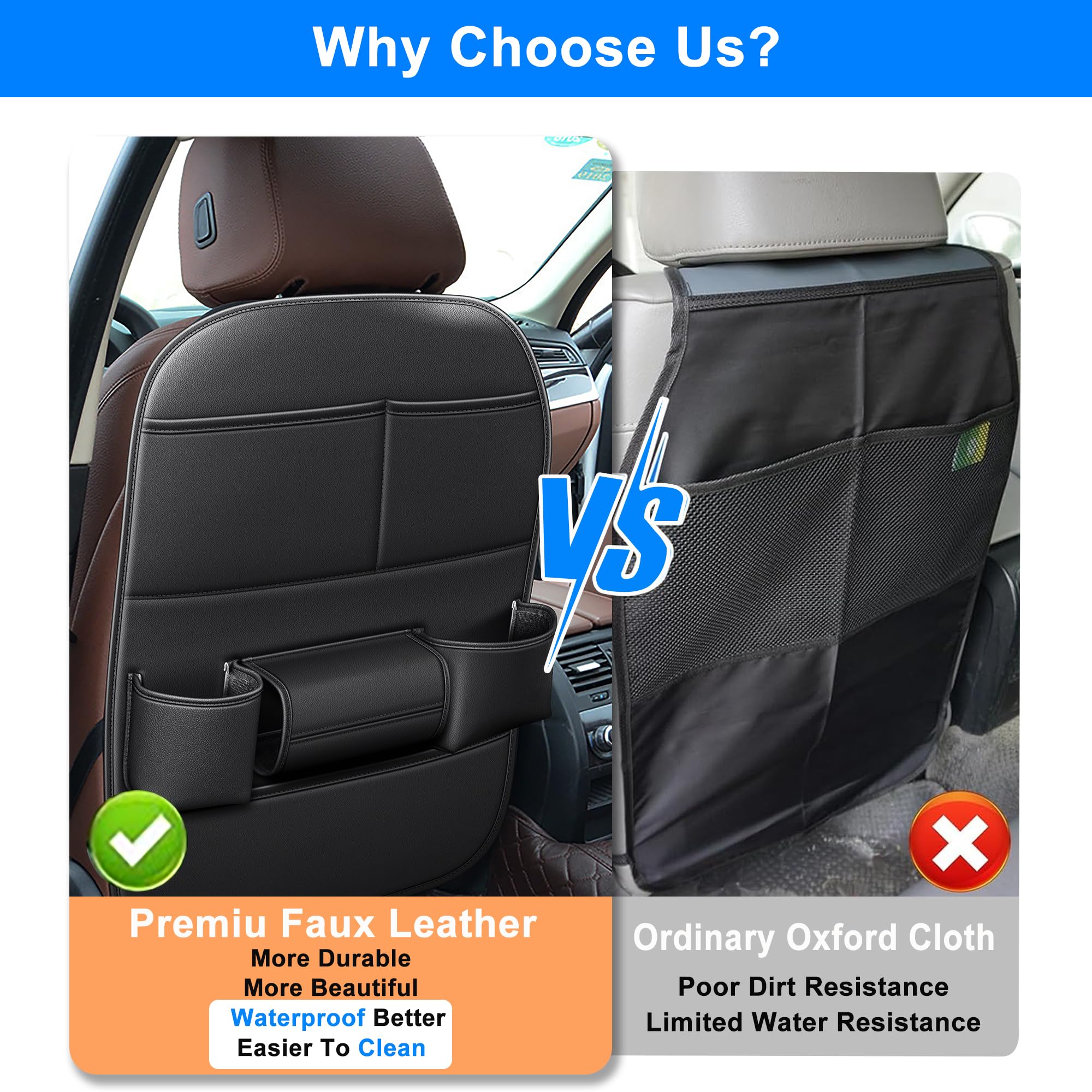 Paquete de 2 protectores de asiento trasero para Ford Explorer con almacenamiento de tazas y pañuelos con organizador de almacenamiento, impermeable, a prueba de suciedad, de piel sintética