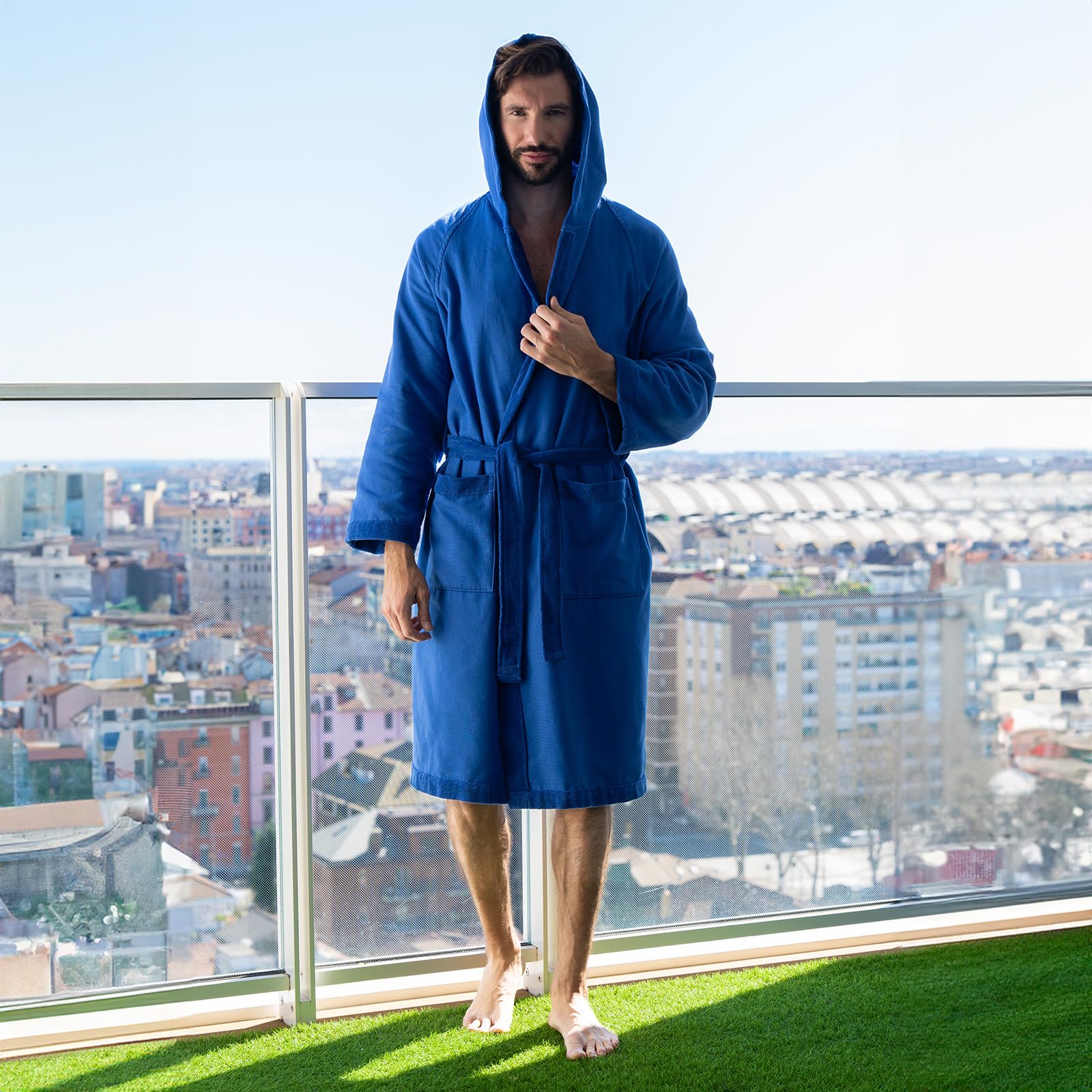 nice homeit Accappatoio Donna e Uomo in Spugna 100% Cotone - Accappatoio Super Assorbente con Cappuccio - Morbido, Leggero, Anti-Pilling, Made in Italia