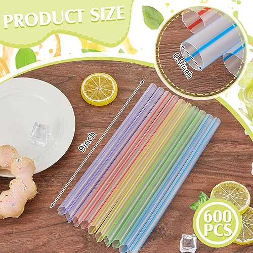 Miniatura 3 de 600 popotes gigantes para batidos, pajitas de té de burbujas, desechables de plástico, a rayas, envueltas individualmente, coloridas pajitas grandes