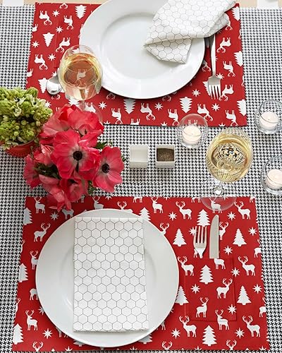 Miniatura 3 de Christmas Elk Table Placemats for Dining Table Set of 4,Cotton Linen Cloth Kitchen Place Mats with Pocket,Washable Burlap SquareRectangleRoundOblong