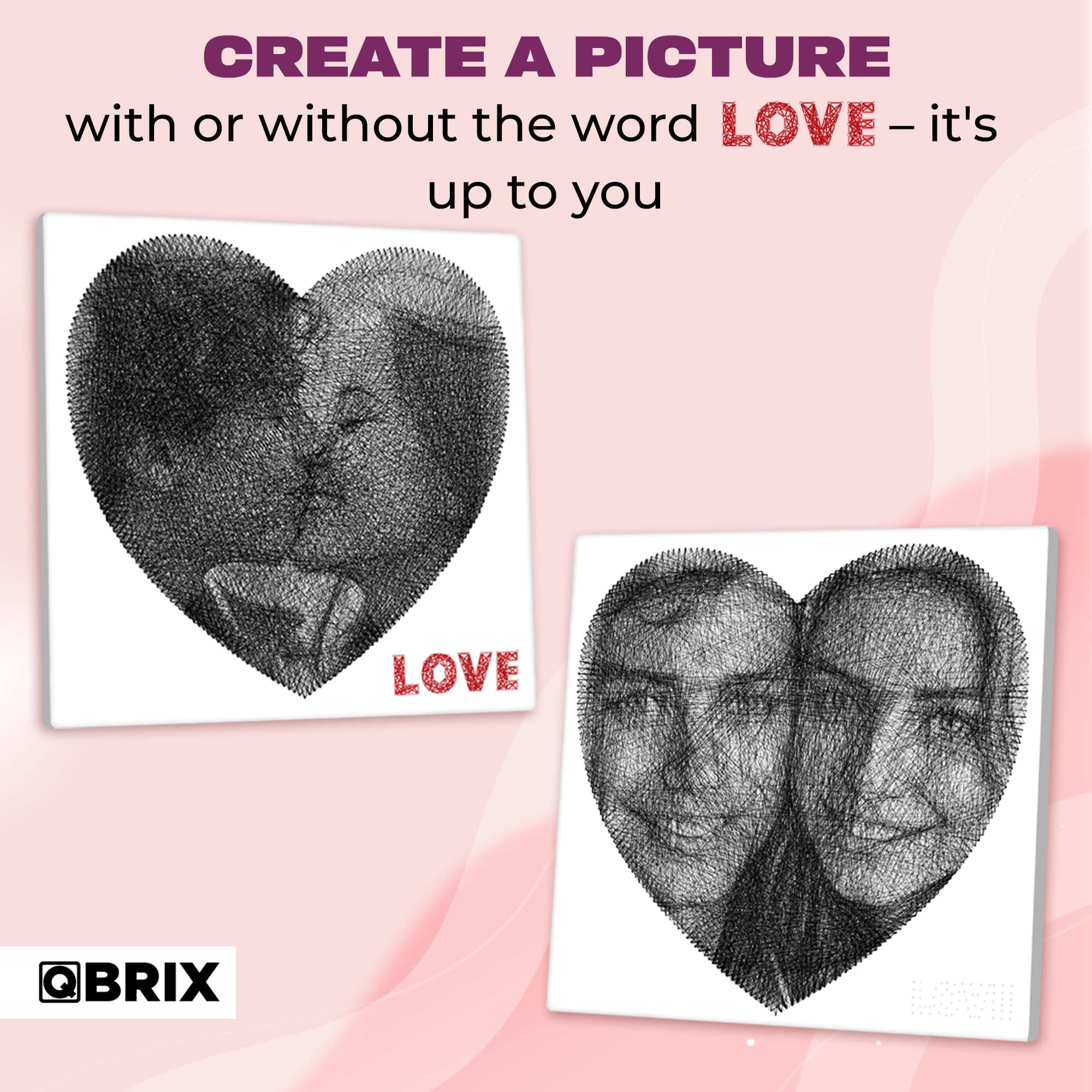 QBRIX Custom Strig Art DIY Craft Zamień dowolne zdjęcie w ręcznie robiony wystrój domu kształt serca