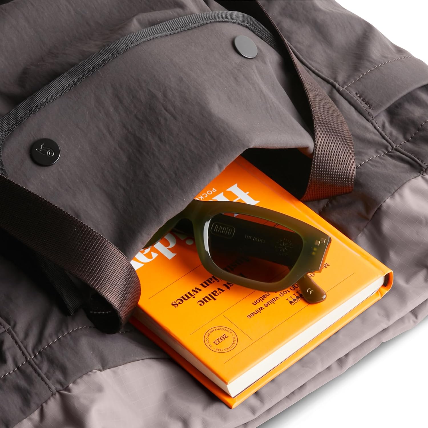 Bellroy Cinch Tote (16 liter lightweight tote bag with external organization, pop pockets, a luggage pass-through, and effortless draw-cord closure) - Charcoal