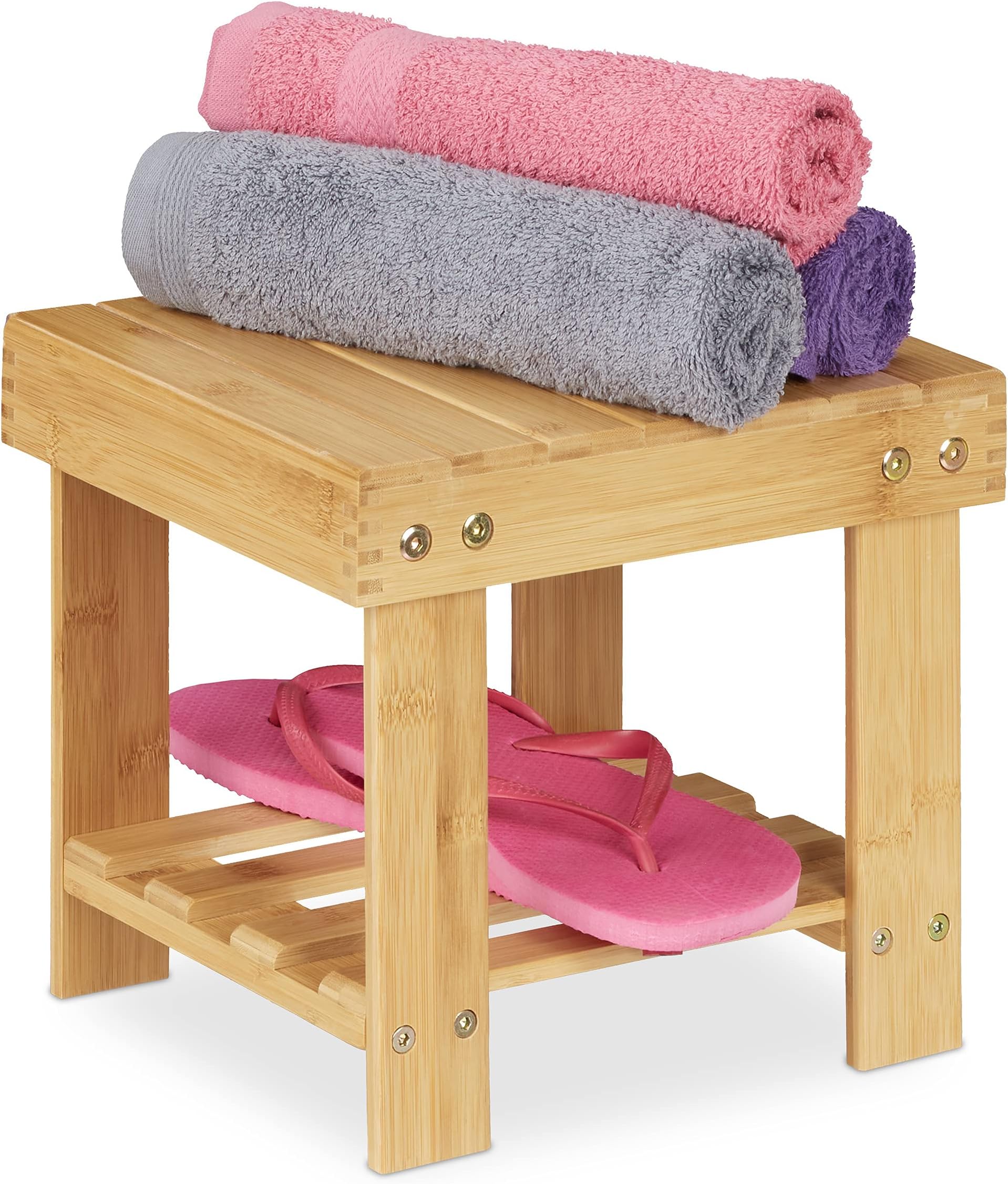Relaxdays Bamboo 100 kg, Stable Step, Children's Stool Bathroom, Footstool, H x W x D: 24.5 x 25 x 27 cm, Natural, 24,5 x 25 x 27 cm
