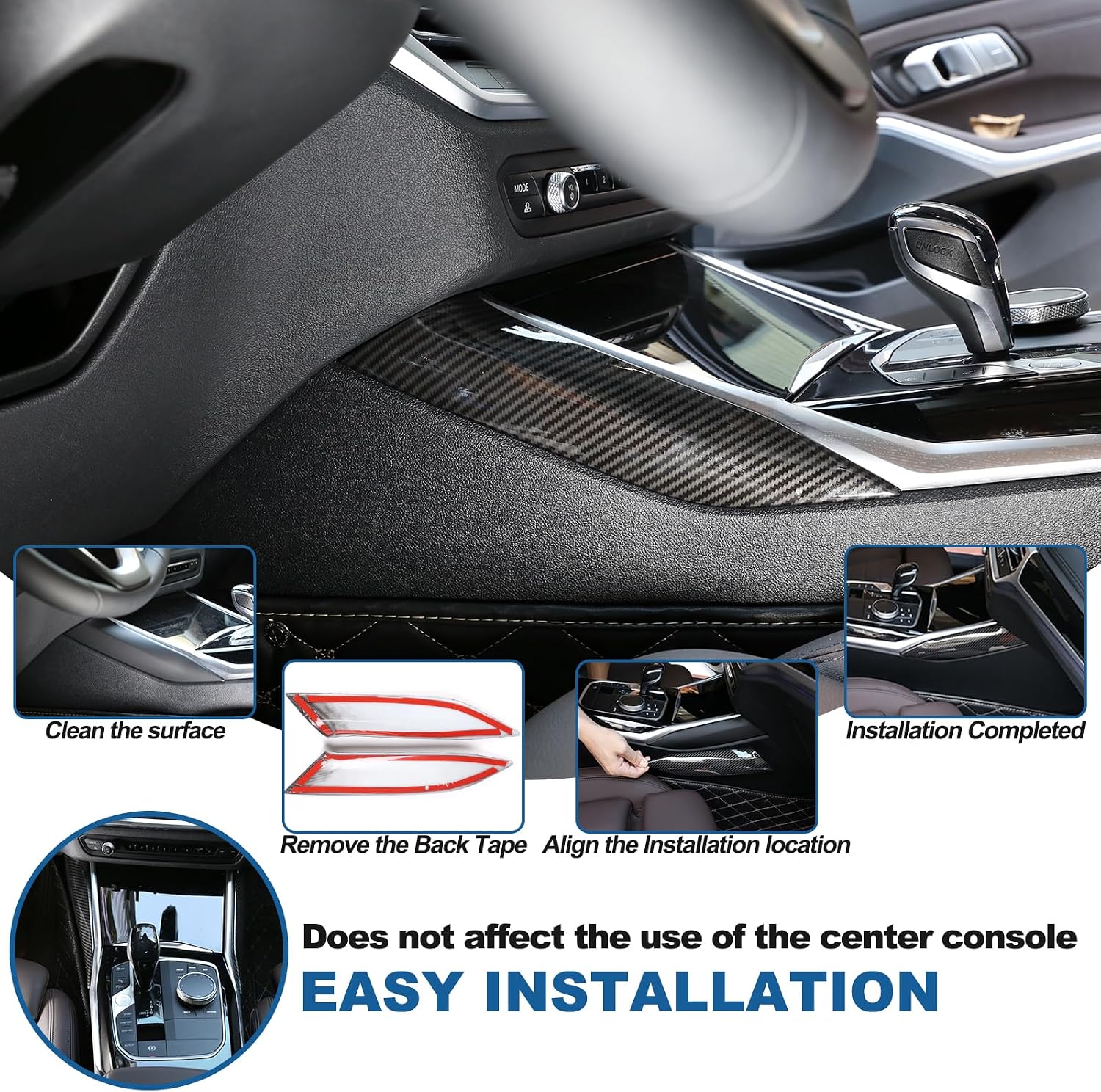 Car Center Conosle Gear Shift Panel Side Trim Frame Gear Box Shifter Control Side Decor Cover Compatible with BMW 3 Serie G20 G21 2020-2024 Interior Accessories Decoration 2PCS (Carbon Fiber Pattern)