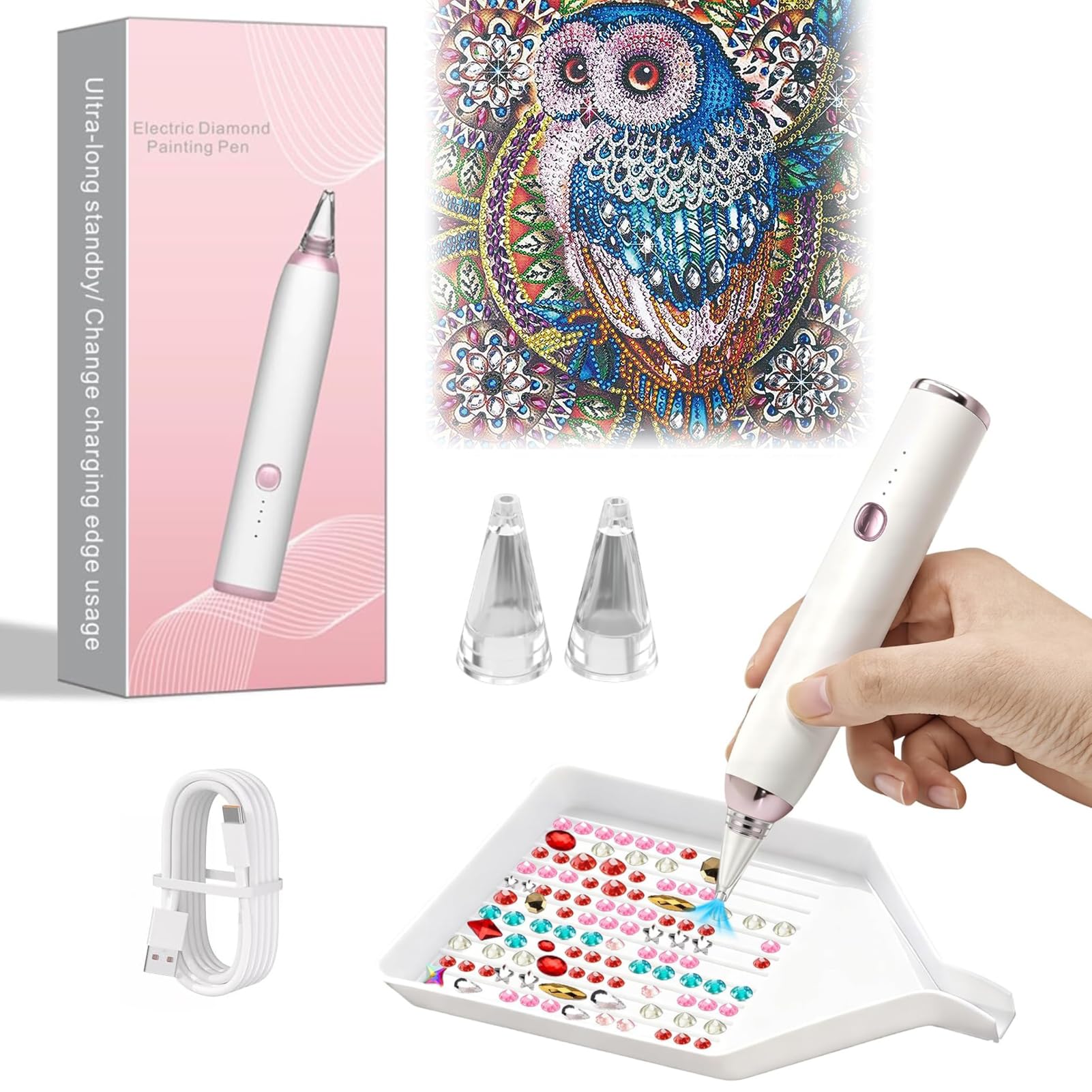 Aonuily Electric Diamond Art Pen, Wireless Diamond Painting Pens Fast Charging Diamond Art Vacuum Pen Kits DIY Craft Diamond Art Accessories for Adults Nail Art Rhinestones