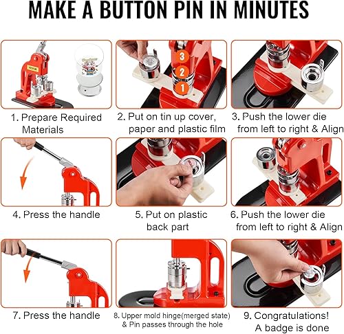 Miniatura 6 de VEVOR Máquina para hacer botones, kit de prensa de perforador de insignias de 0.984 in (1 pulgada), para niños, suministros para hacer botones con