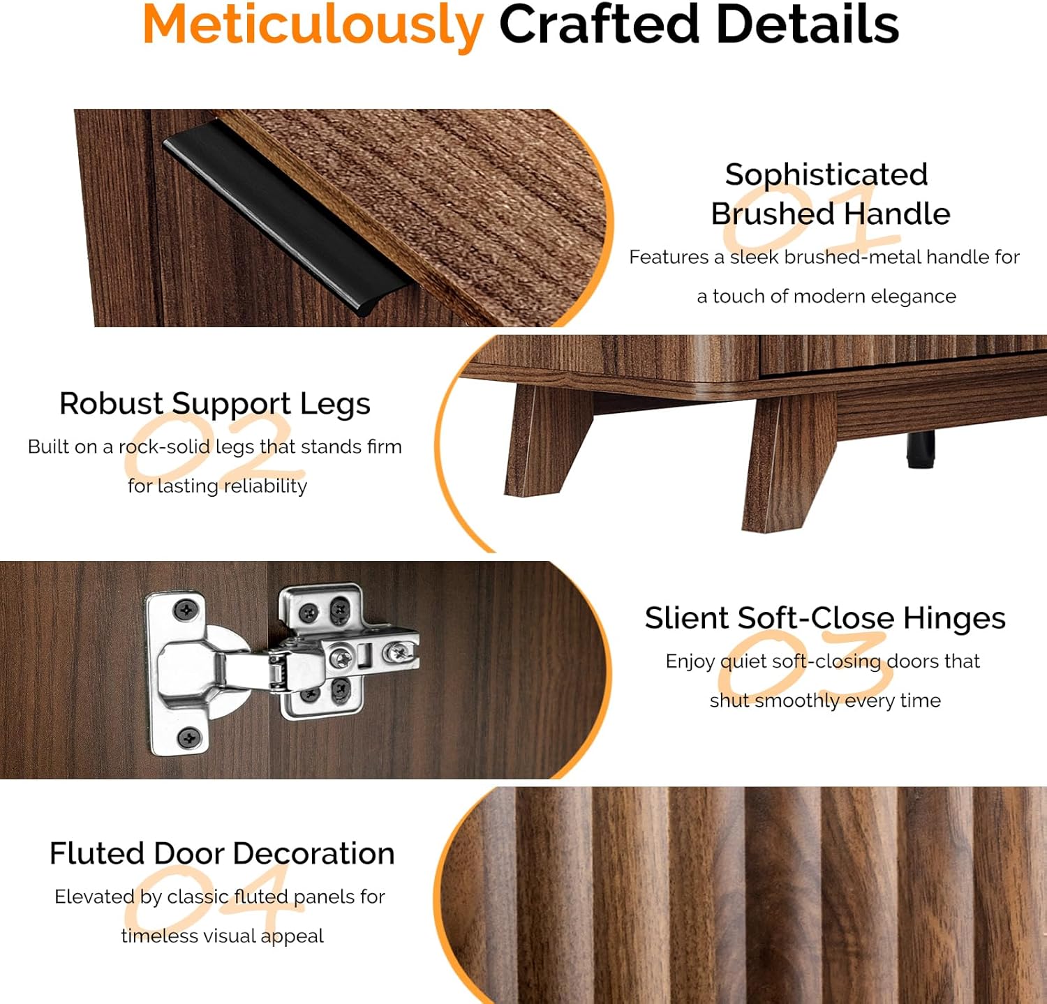 VINGLI Fireplace TV Stand for up to 70 inch TVs, Fluted Entertainment Center with Electric Fireplace Heater & Adjustable Shelves & Open Cabinet, Fireplace Media Console Table for Living Room, Walnut Walunt 58”W x 13.58“D x 32”H