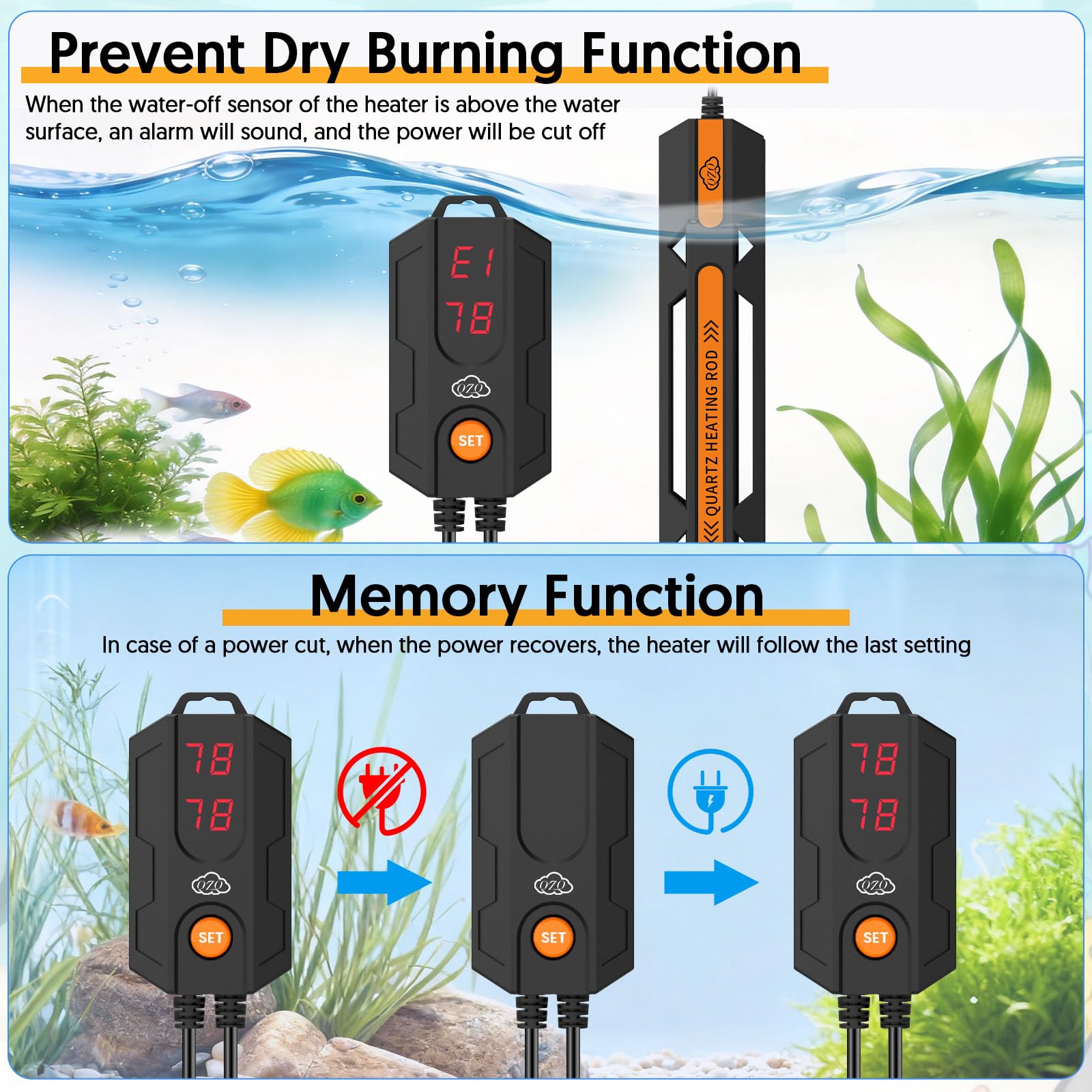 QZQ Riscaldatore per acquario, 500 W, riscaldatore per acquario, con regolatore di temperatura, lascia l'acqua che smette automaticamente di riscaldare, protezione dal surriscaldamento, riscaldatore
