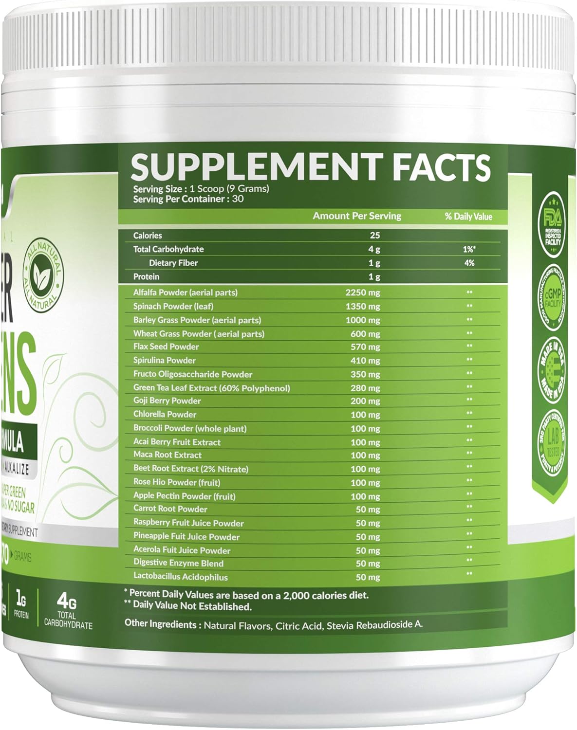 Organic Super Greens Superfood Powder | 270g Super Food Green Powder Juice Blend | Fruit & Vegetable Powder Supplement w/ Probiotics | Non-GMO Plant Food Green Drink Mix | Veggie Green Juice Cleanse : Health & Household