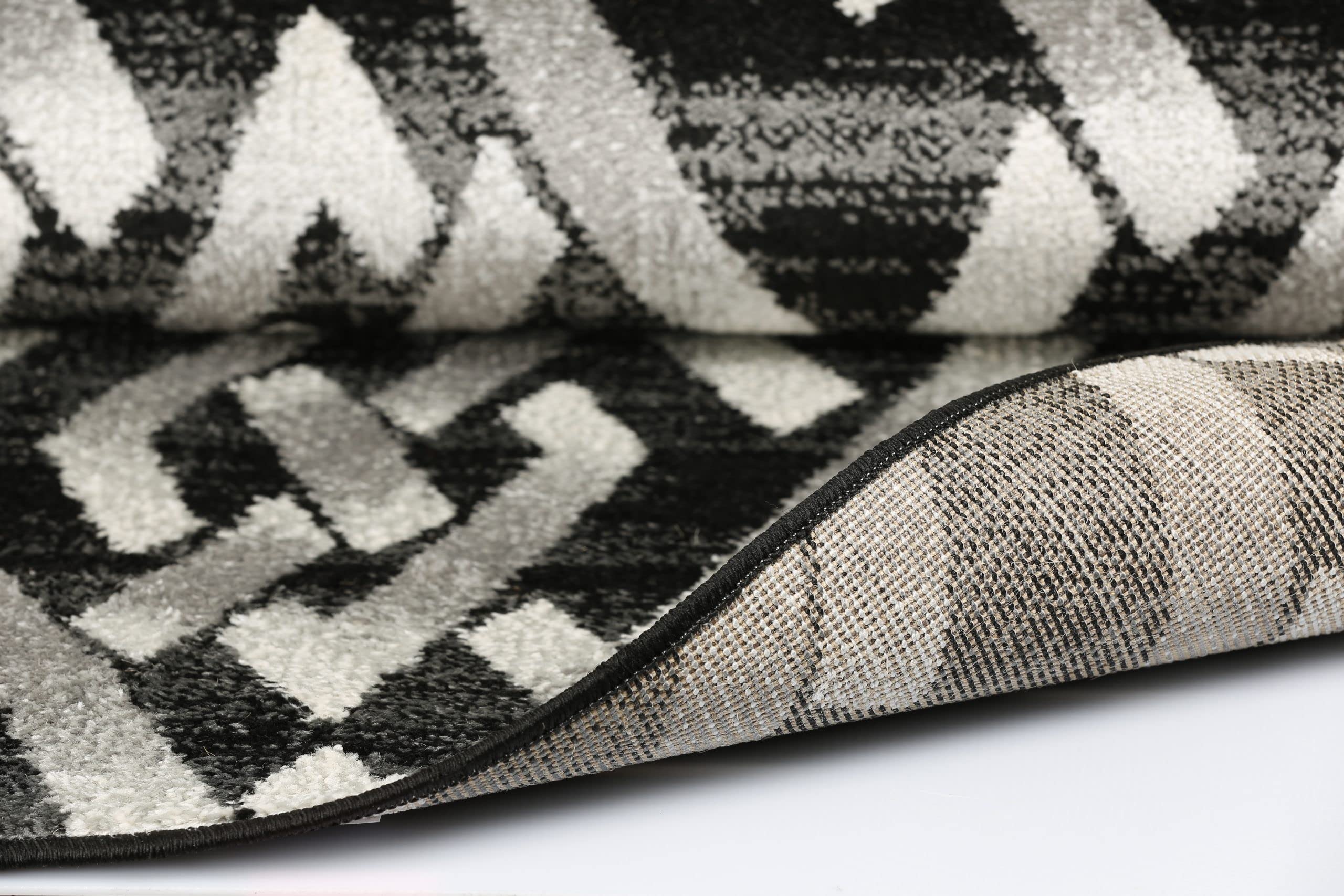 ShadesU Smart Custom Size Modern Geometric Design Non-Slip Hallway Runner Rug Carpet Low-Pile 0,3" Non Slip Backed (Black Color, 31inch Wide x 9ft Length)