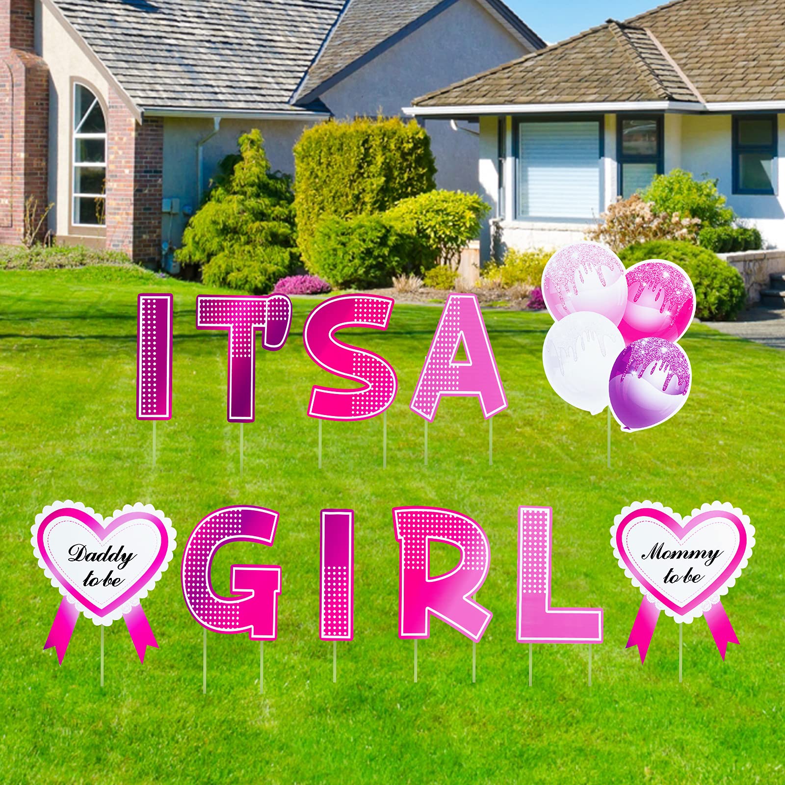 Its A Girl Yard Sign Baby Shower Yard Sign with Stakes, Baby Shower Sign Outdoor Decorations, Gender Reveal Lawn Sign, Baby Shower Party Supplies, Set of 11