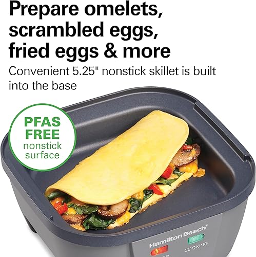 Miniatura 4 de Hamilton Beach Olla eléctrica 6 en 1 para huevos duros, máquina para picaduras de huevos estilo Sous Vide y cazador escalfador, sartén antiadherente