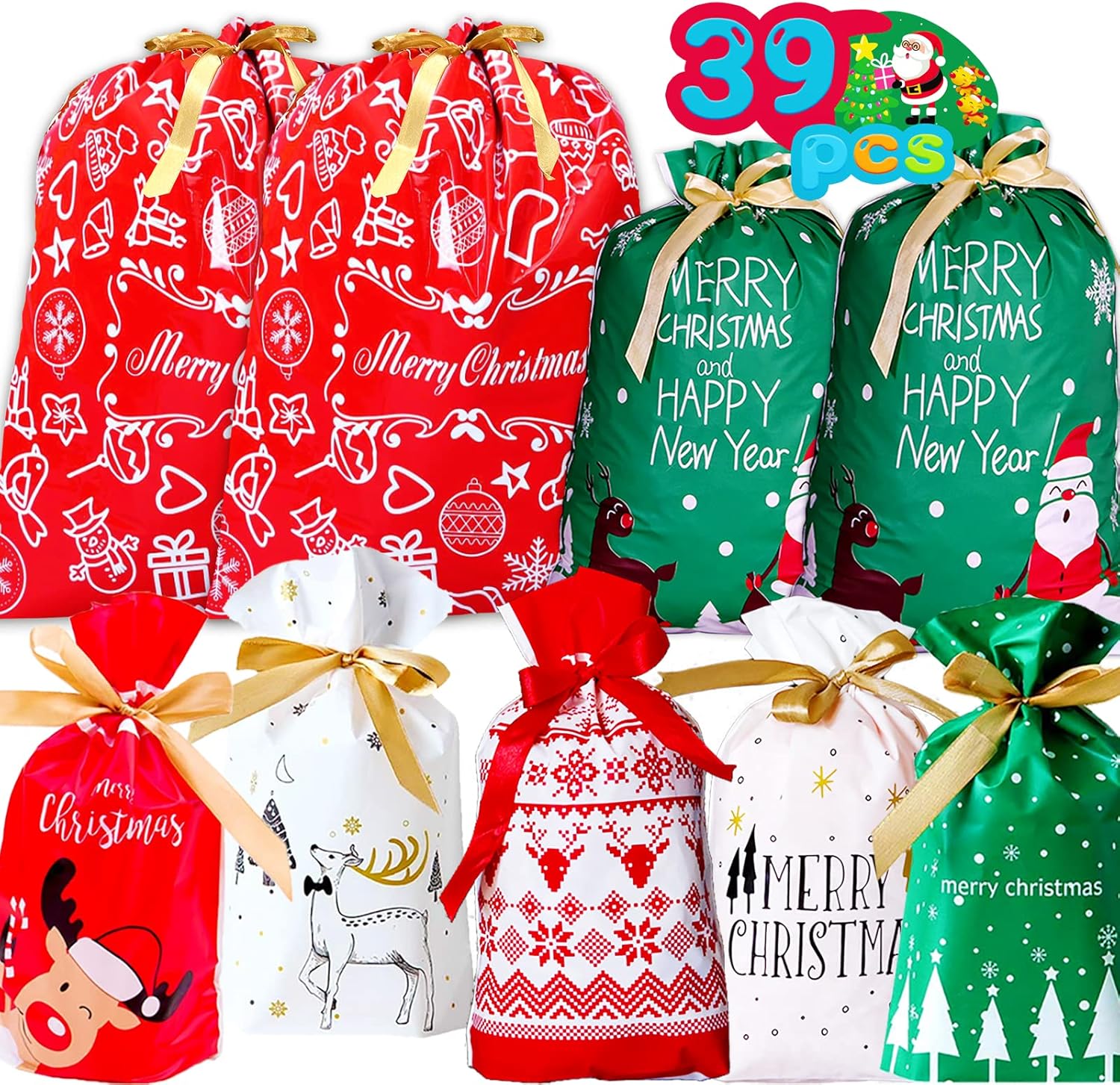 通用 39 Pcs Christmas Drawstring Bags Christmas Drawstring Wrapping Gift