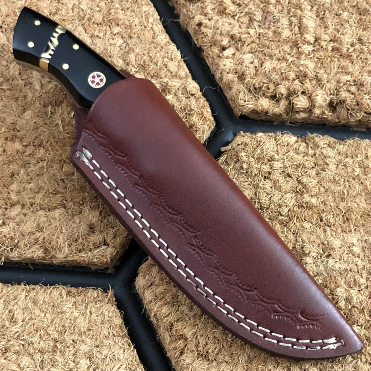 Custom Handmade Hunting Skinner Knife, 440C Steel Fixed Blade Knife, Bushcraft Knife with Leather Sheath BF5562, Black