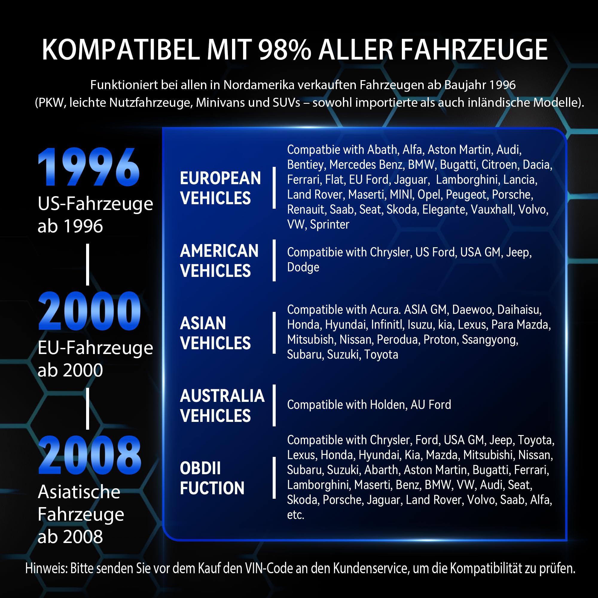 OBD2 Auto Diagnosegerät ,KFZ Auslesegerät mit Batterie Test & DTC Bibliothek, OBDII/EOBD Scanner mit Vollständigen Funktionen, Diagnosegerät Mit Alle Systemdiagnosen,Kompatibel mit OBD2 Fahrzeugen