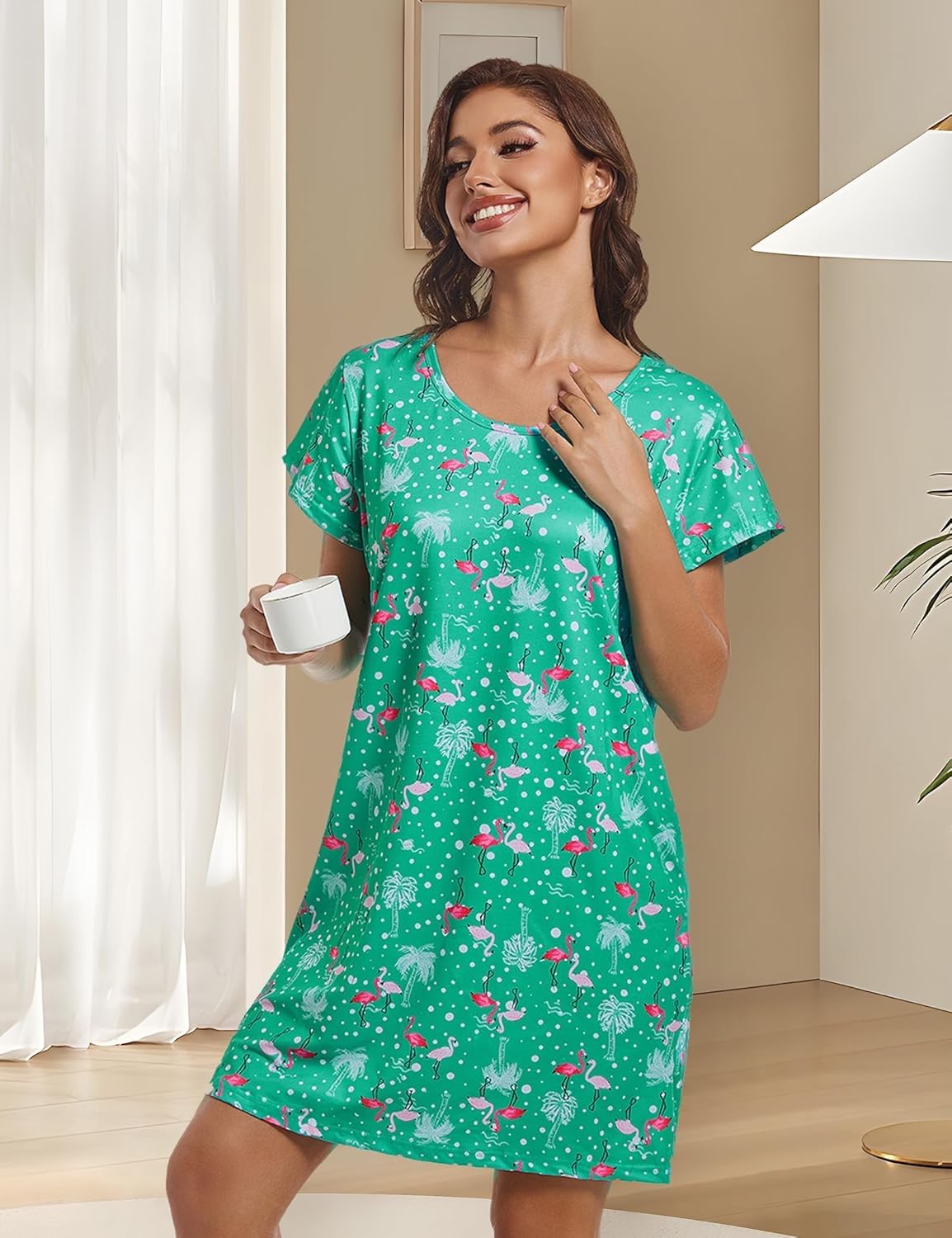 XPUDAC 6-Pack Nightgowns for Women Soft Sleepwear Short Sleeve Women's Nightgowns Print Sleepdress - Image 3