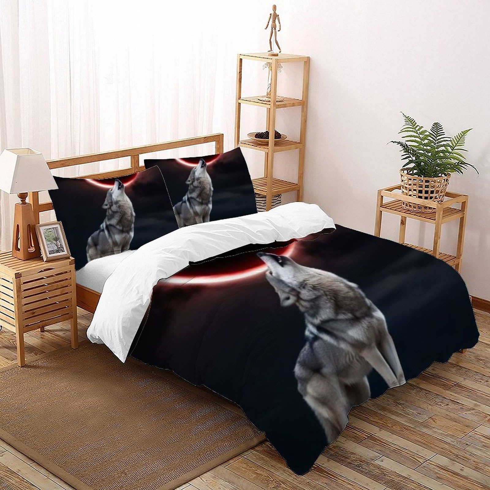 Housse de couette loup 3D en microfibre douce et thermorégulatrice pour lit King