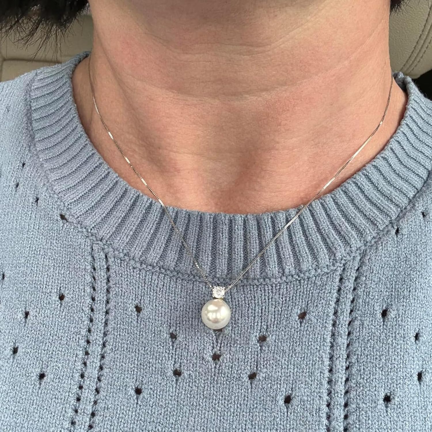 Sterling Silver White/Pink Pearl Pendant Necklace - 10mm Single Pearl Necklaces for Women Dainty Wedding Jewelry Gifts - Image 4