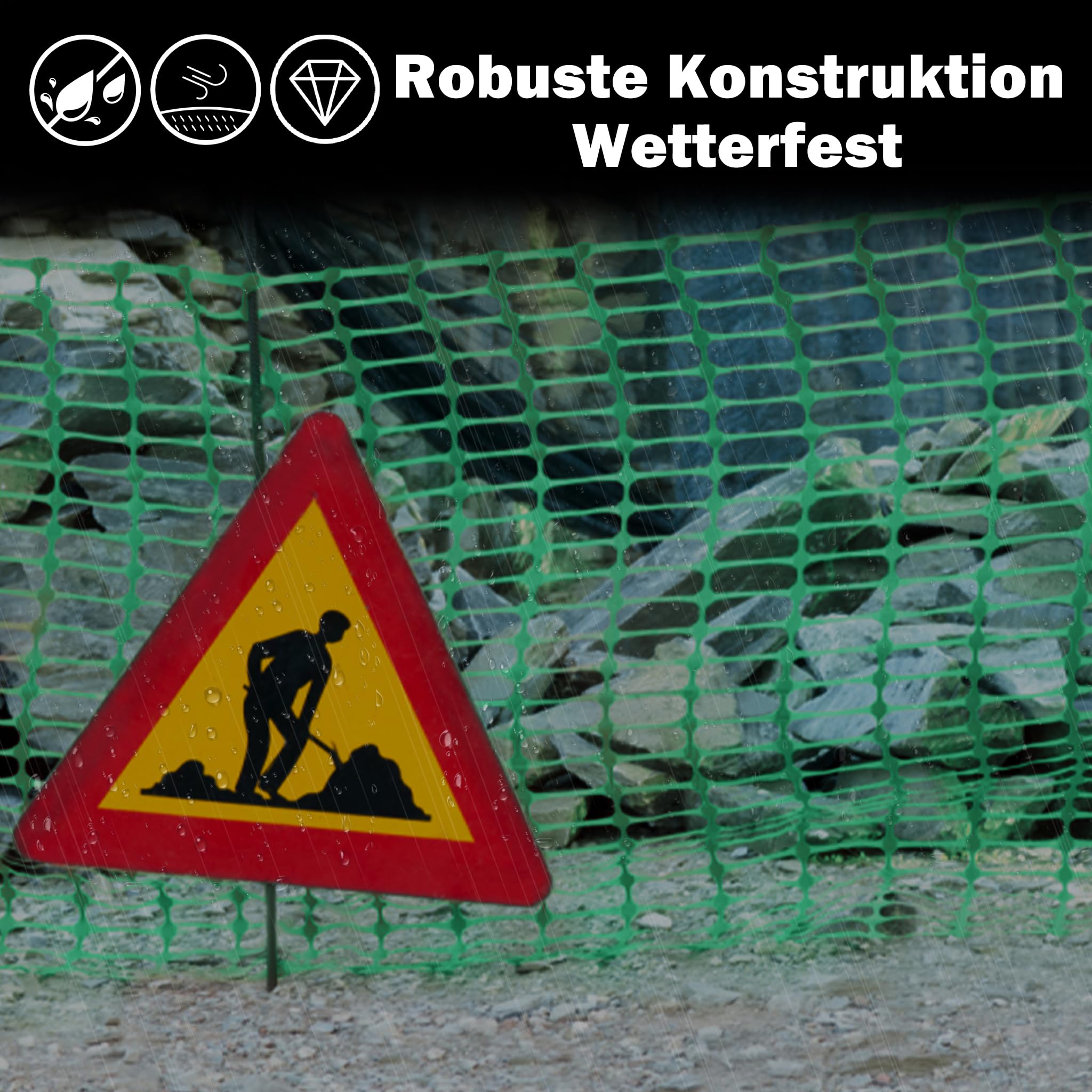 UISEBRT Valla de plástico de protección para construcción, red de advertencia, valla de limitación, valla de jardín, flexible, verde, 1 x 50 m