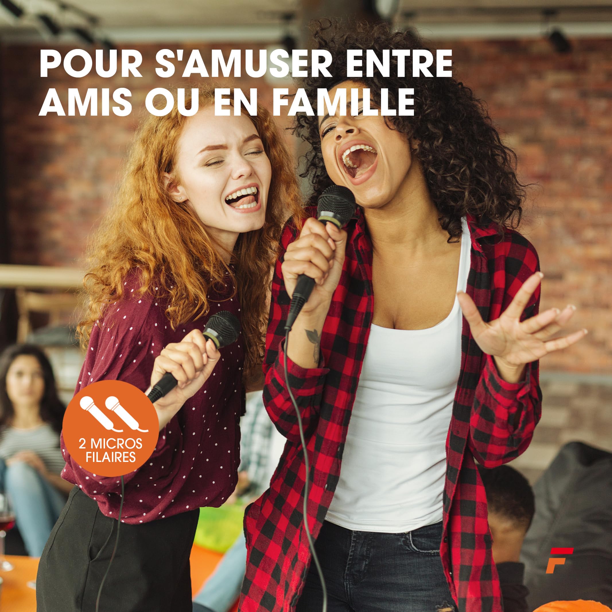 Fenton LIVE280 Enceinte Karaoke LED 2X 8”, 900W Max, 2 Microphones, Trolley et roulettes, Eclairage LED en Façade on/Off, USB et Micro SD, AUX, Connexion Bluetooth 5.0, sur Batterie ou Secteur