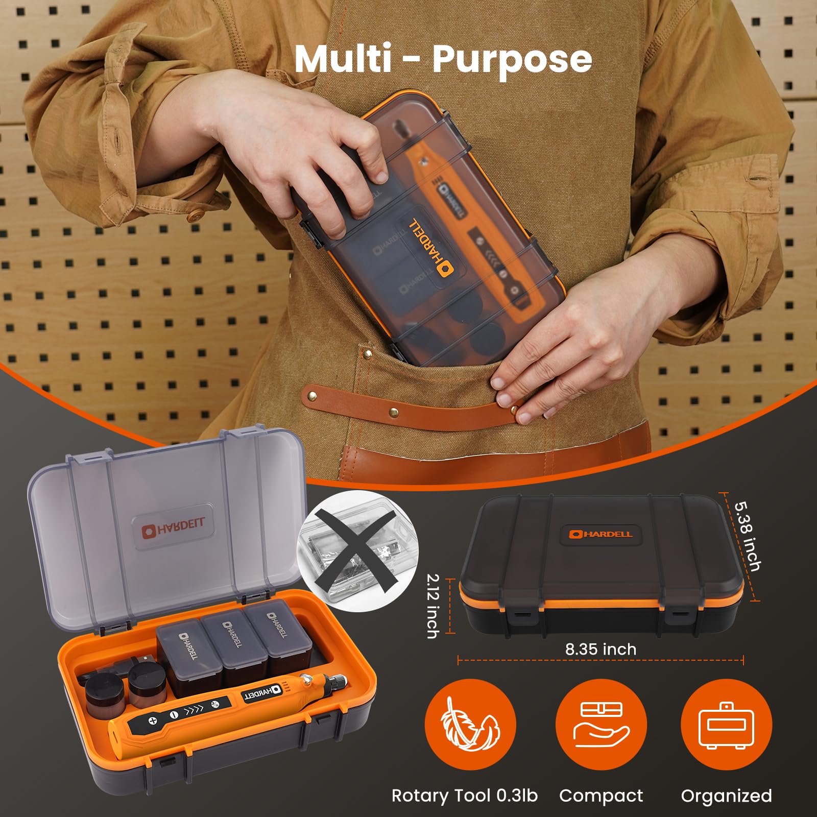 HARDELL Utensili multifunzione a batteria (129 pezzi con case) arancione