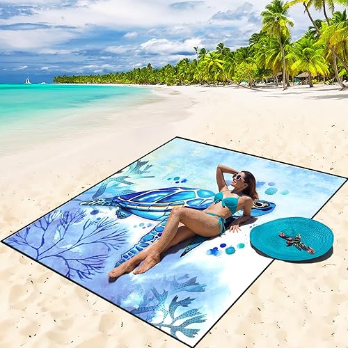 Miniatura 33 de Manta de playa impermeable a prueba de arena tapete de playa 79" X 83"/10'x9' para 2-8 adultos, de secado rápido, tapete de picnic al aire libre,