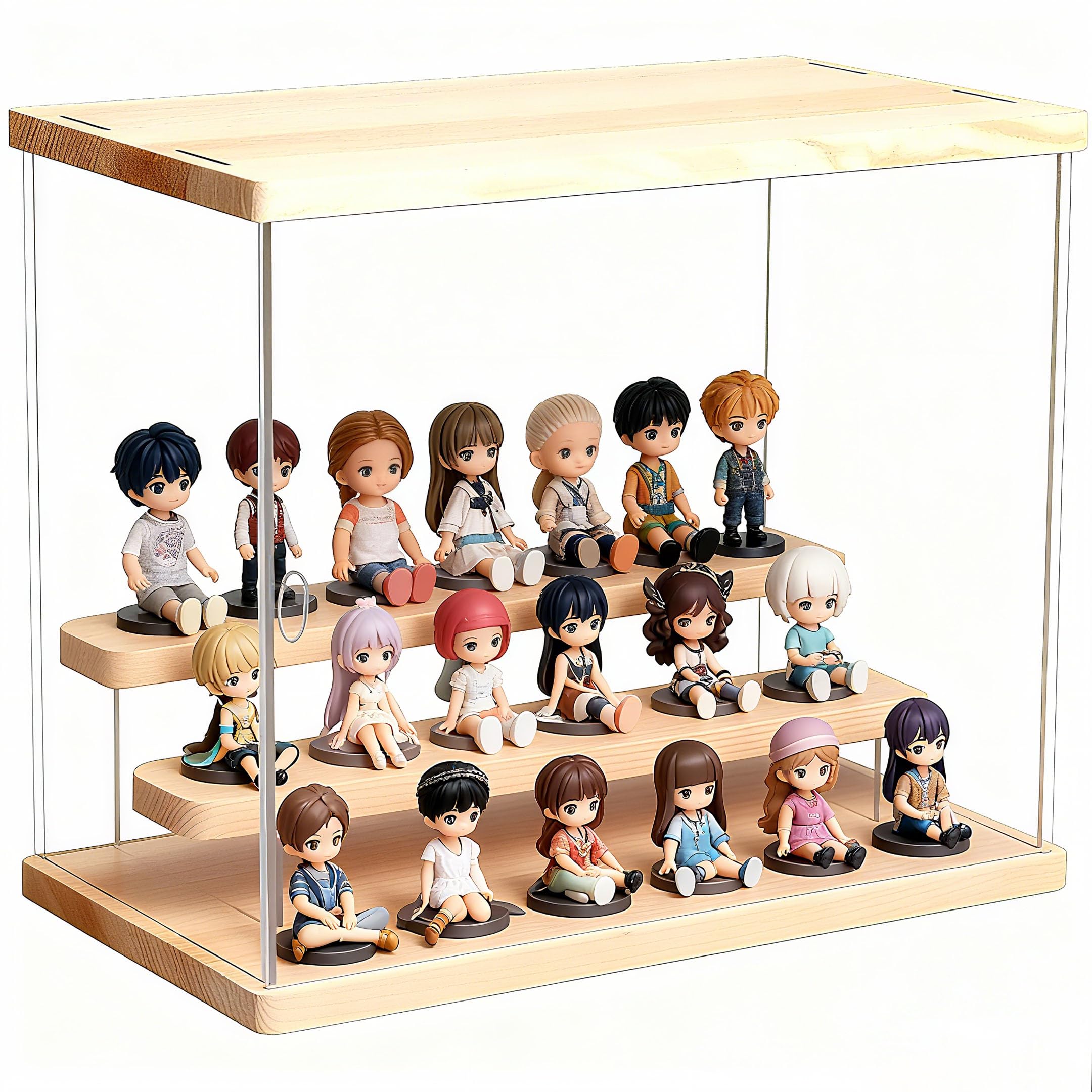 Vitrine Acrylique AKOLAFE – 32 X 18 X 26,5 Cm – 3 Niveaux – Porte Coulissante – Plexiglas Transparent – Exposition Collection, Figurines, Modèles