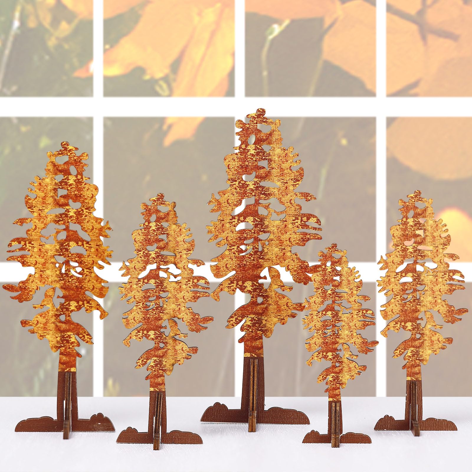 Redbaker 16 Pcs Fall Decorations for Home Fall Tree Table Sign Thanksgiving Tiered Tray Decor Rustic Farmhouse 3D Wooden Tree Tabletop Centerpieces