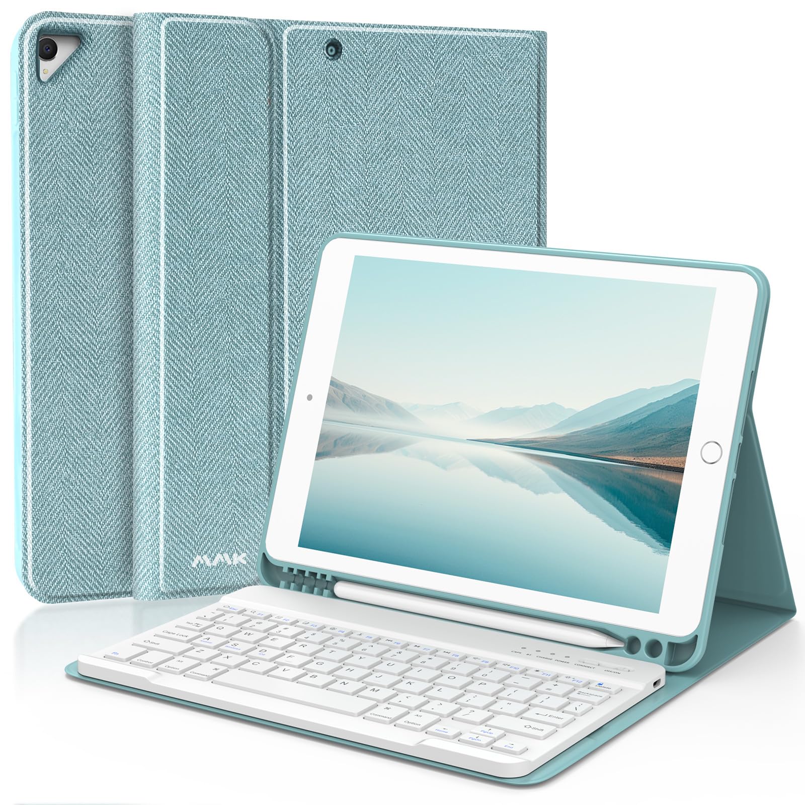 MMK for iPad Keyboard Case for 10.2" 9th/8th/7th Generation 2021/2020/2019, Detachable Wireless BT Keyboard with Magnetic Protective Cover with Pencil Holder for iPad Pro 10.5" 2019