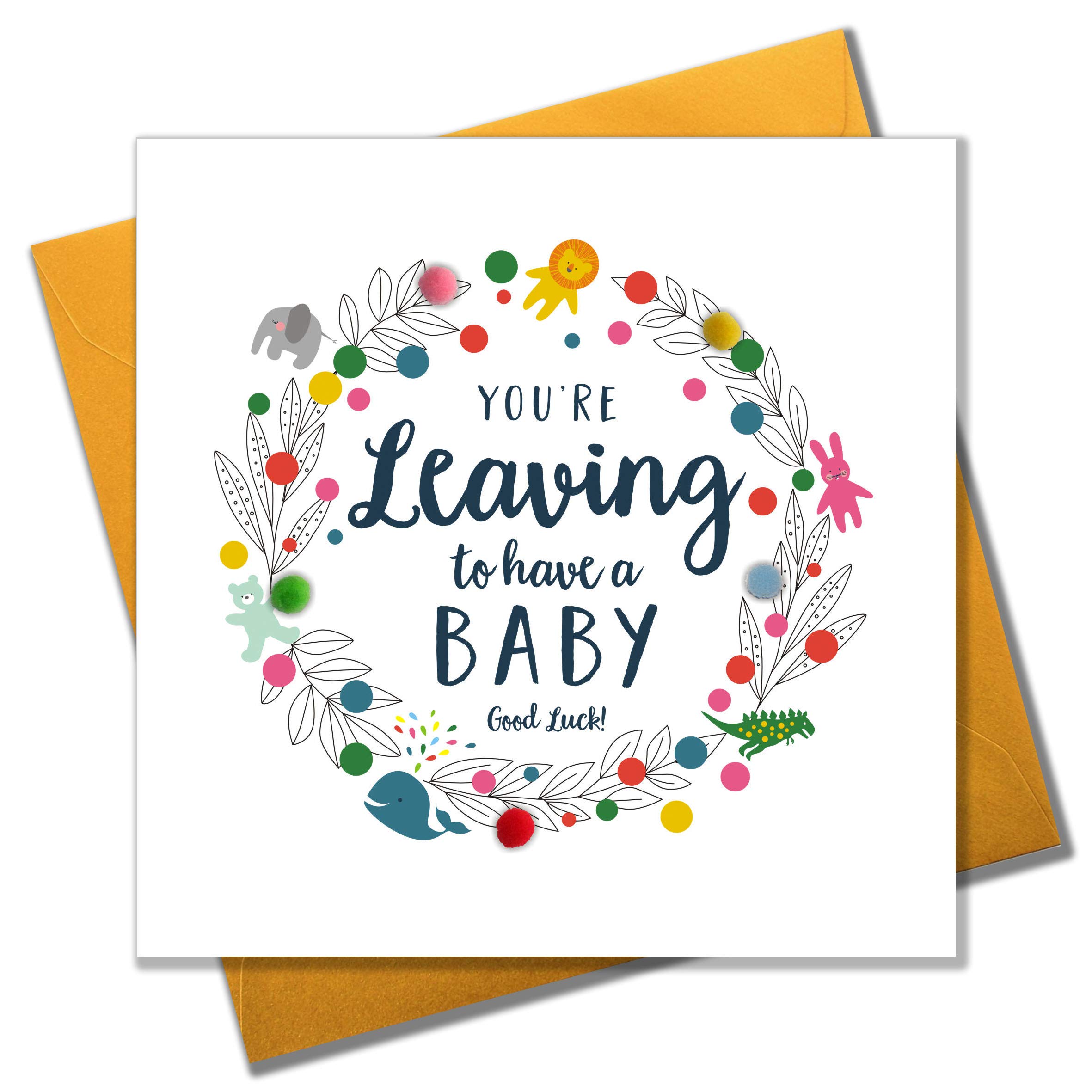 Claire GilesPOM092 Leaving to Have a Baby Greeting Card Embellished with Pompoms