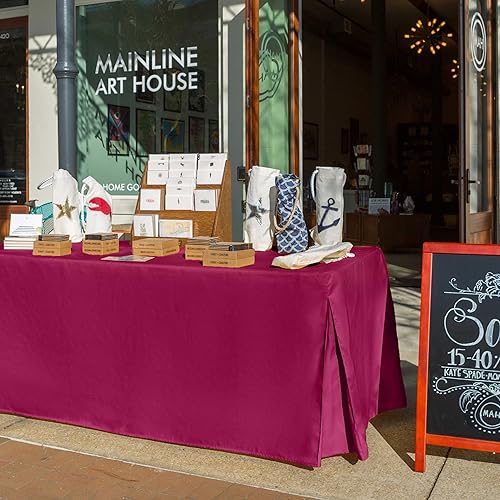 Miniatura 2 de Tablevogue Event Linens Mantel ajustable de microfibra lavable de 6 pies para mesa rectangular de bufé, fiestas, cena de vacaciones, granate
