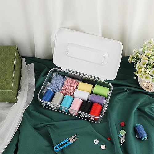 Miniatura 5 de BTSKY Contenedor de plástico transparente con tapa y asa, organizador de manualidades multiusos y caja de almacenamiento, caja de almacenamiento