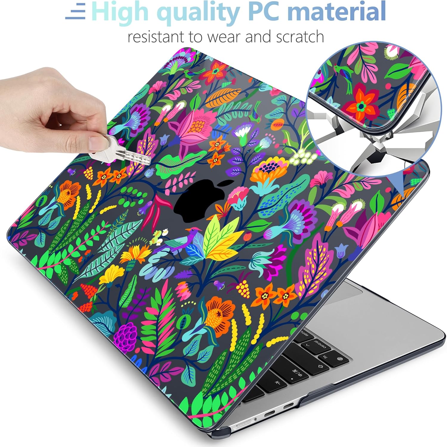 MEEgoodo Case for MacBook Air M4/M3/M2 13.6 inch 2025 2024 2022, Fit Model A3240 A3113 A2681, Compatible with MacBook Air 13 inch, Laptop Hard Case with Keyboard Cover, Bright Flowers & Tropic Leaves - Image 4
