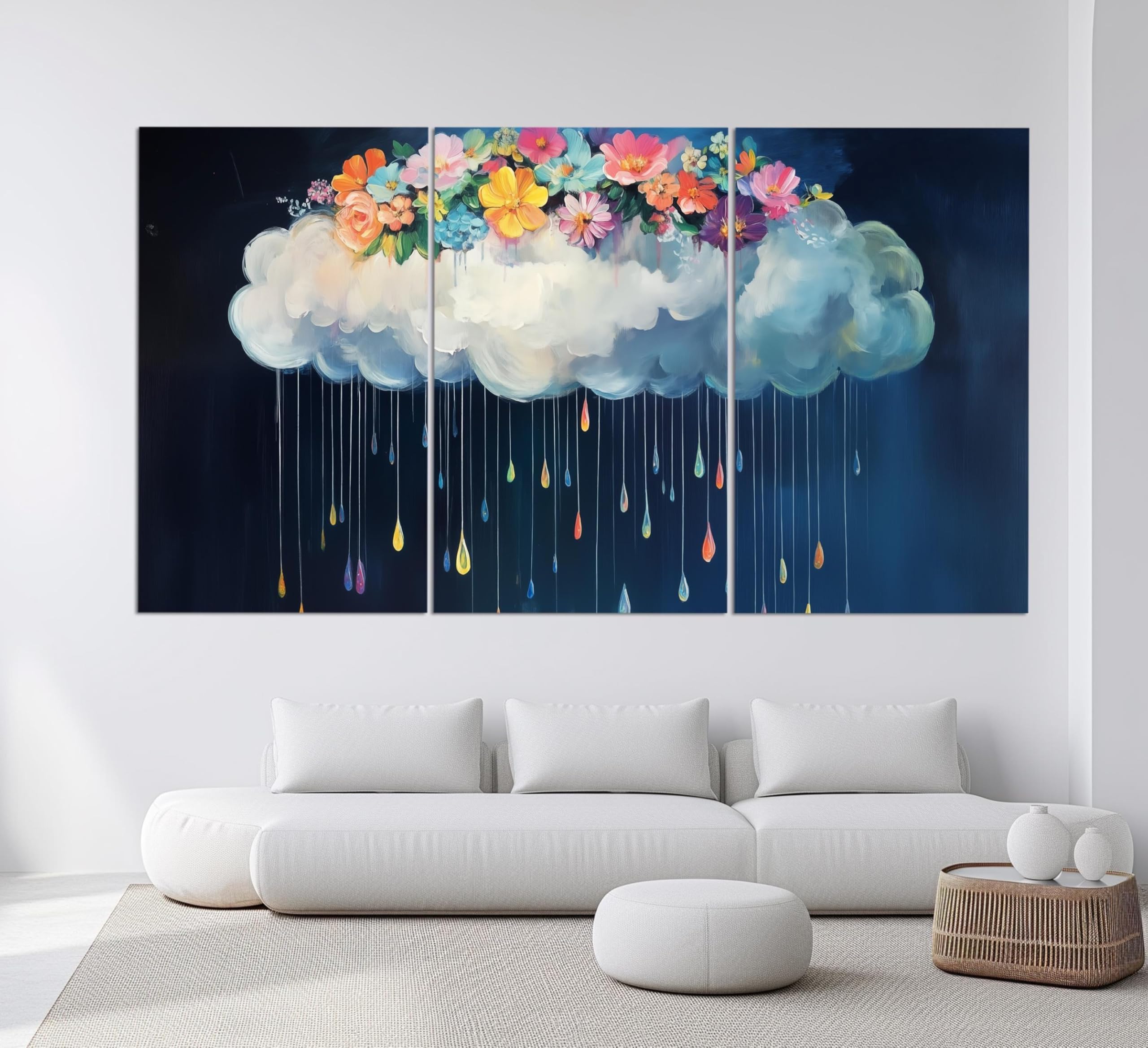 Tableau de nuages abstrait 60x80cm déco murale florale encadrée - 7
