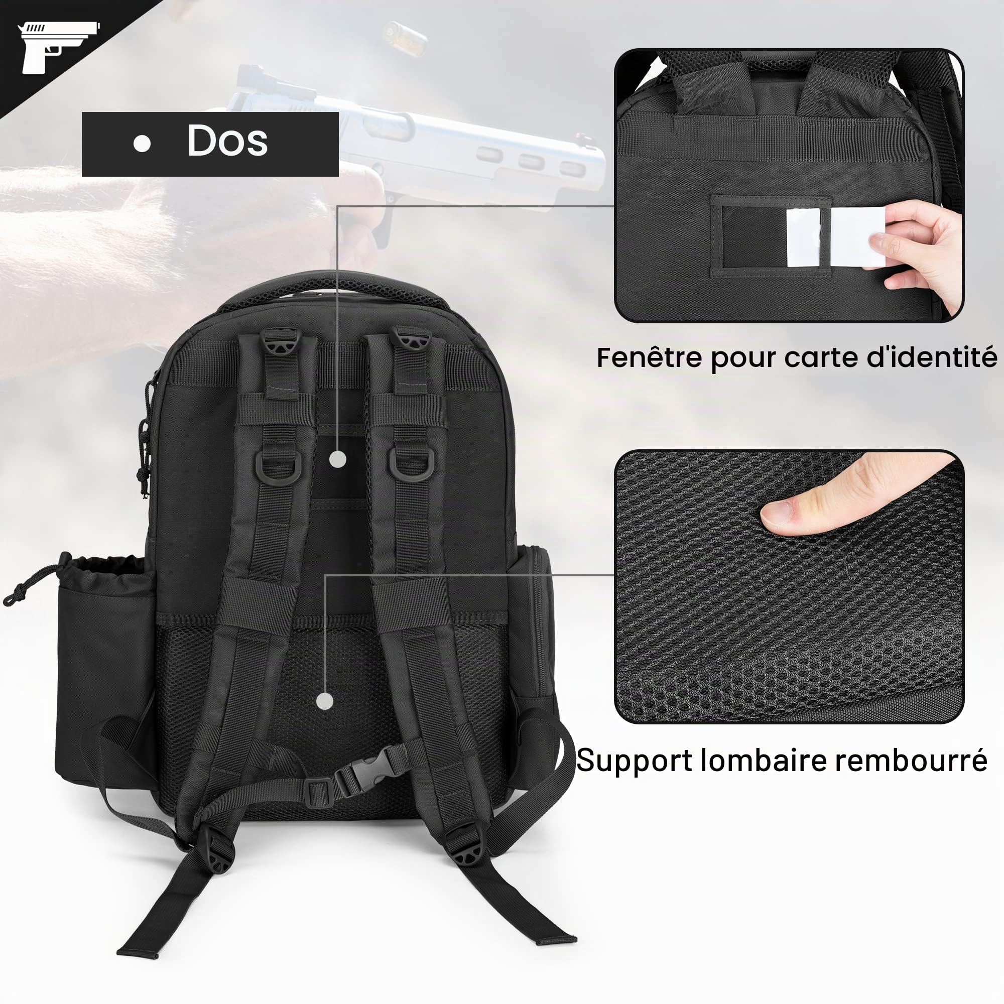 GOBUROS Sac à Dos Tactique pour Pistolet pour 4 Armes de Poing et 12 Mags