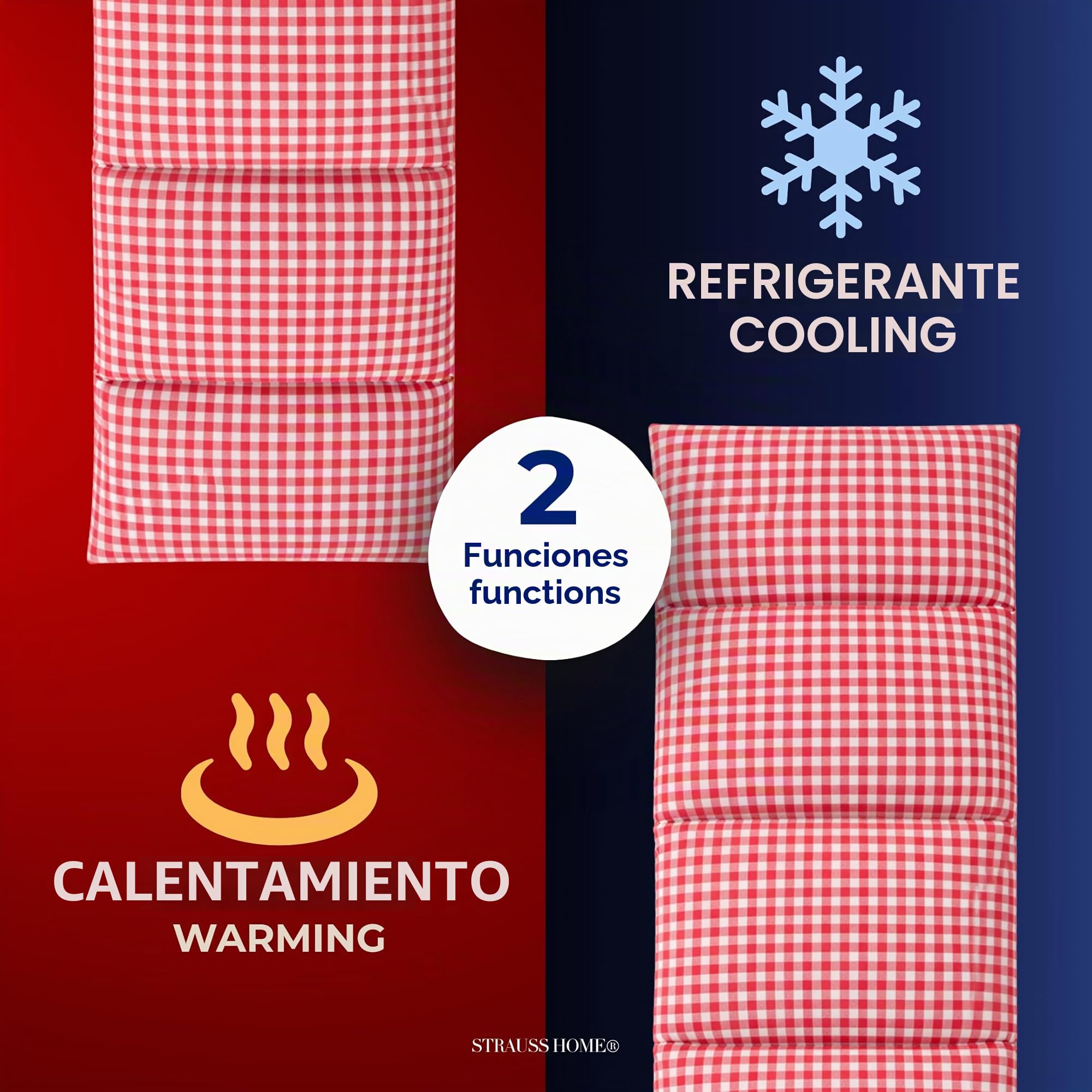Strauss Home® Cojín de huesos de cereza grande, microondas, cojín térmico para cuello y hombros, tela de algodón, 50 x 20 cm (rojo vintage)