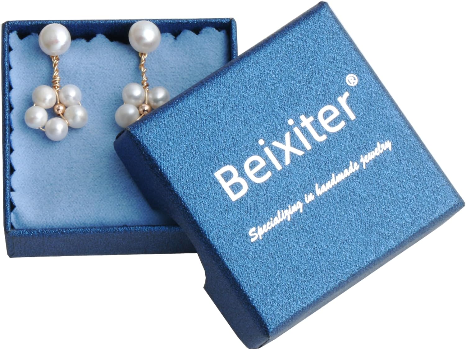 Handmade Wire Craft Freshwater Cultured Pearls Flower Dangling Drop Earrings - Image 6