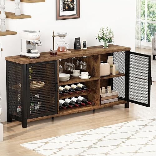 Miniatura 7 de Launica Gabinete industrial para barra de café, gabinete de bar de vino para licor y vasos, armario de licor con almacenamiento de estante de vino,