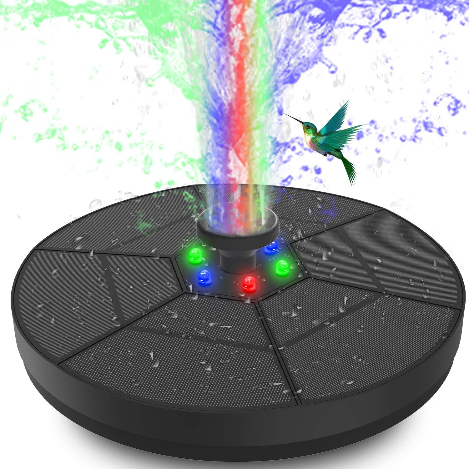 Solar Fountain with LED Lights, Kaven 3.5W 2000mAh Battery Solar Water Fountain Pump with 7 Nozzles, 4 Fixer, for Bird Bath ,Pond, Pool, Outdoor, Garden