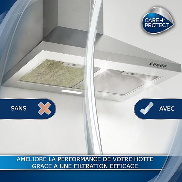 CARE+PROTECT Filtre pour Hotte - Universel - À Découper sur Mesure - Anti-Graisse - Anti-Odeur - Auto-Extinguible - Dimensions 47x97 cm - Absorption 100 g/m² - 4