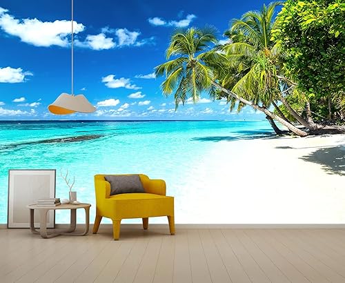 Miniatura 6 de Reyhui - Papel tapiz con imagen de palmera, paraíso tropical, playa, paisaje marino, para paredes de dormitorio, sala de estar, fondo de televisión,