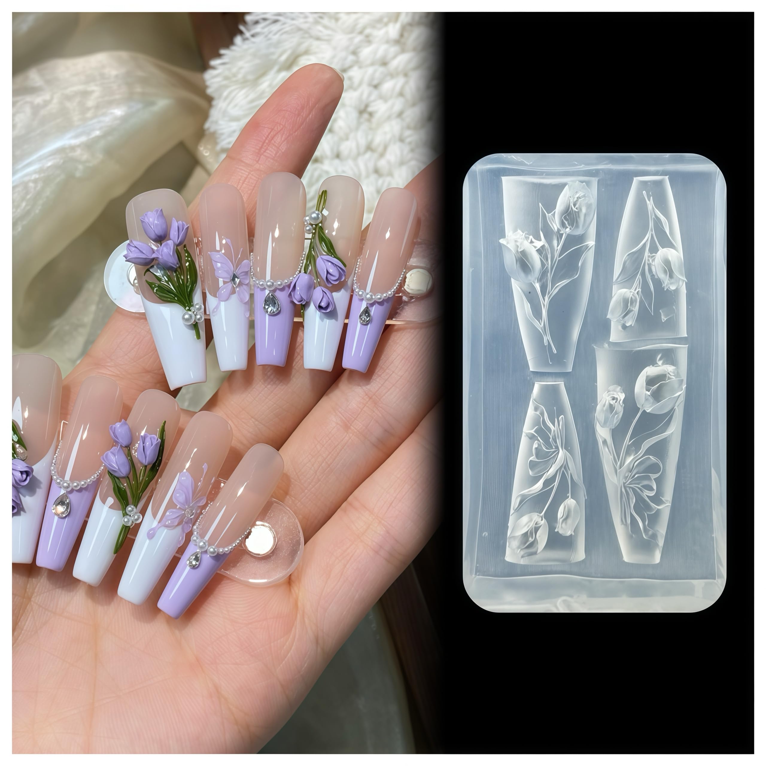 3D Tulip Nail Mold Silicone Tools Nails Art Resin Flower Molds for Accessories Supplies-image-2