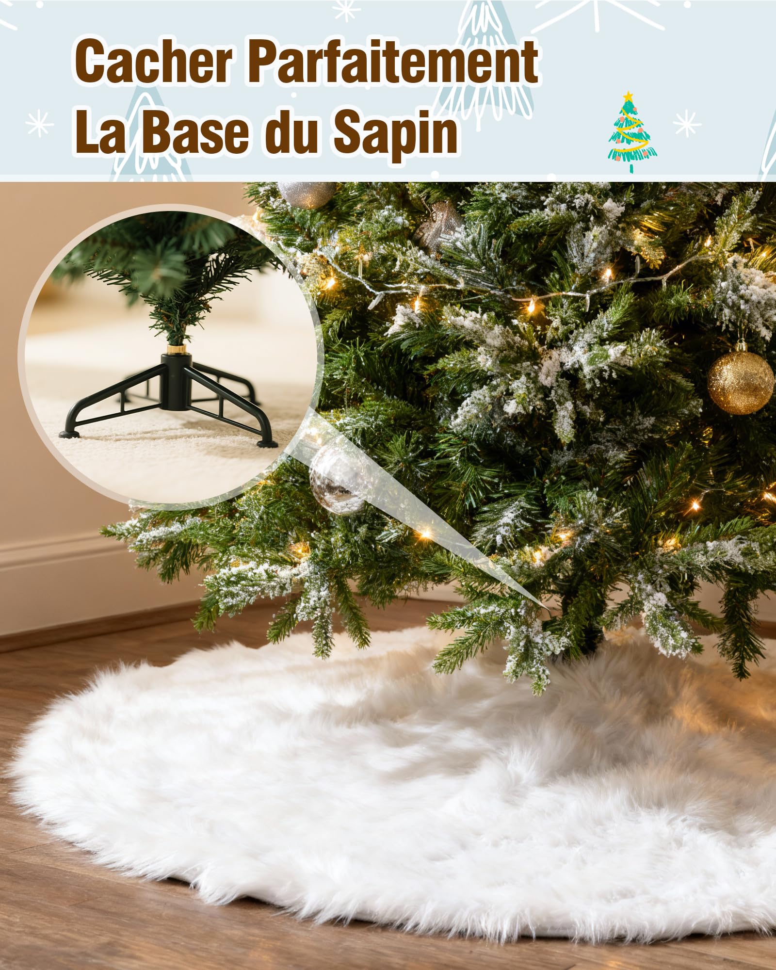 LIHAO Jupe de Sapin de Noël Cache Pied Tapis Peluche Blanc 78cm