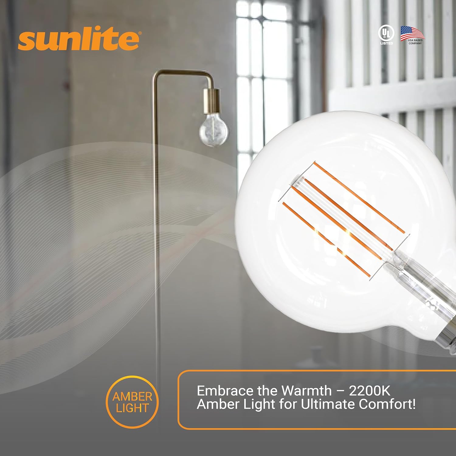 Sunlite G25 LED Light Bulbs 8.5W 100W Equivalent Amber 2200K Long Filament Vintage LED Globe Light Bulbs Vanity Bathroom Makeup Mirror Rustic Edison Non Dimmable E26 Base 90 CRI UL Wet Rated