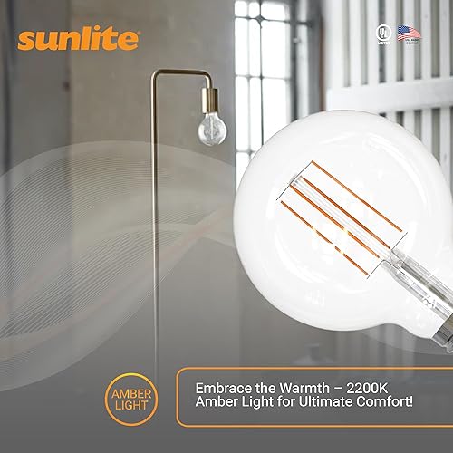 Miniatura 6 de Sunlite Bombillas LED G25 de 8.5 W, equivalente a 100 W, ámbar de 2200 K, filamento largo, bombillas LED vintage, bombillas de globo LED para